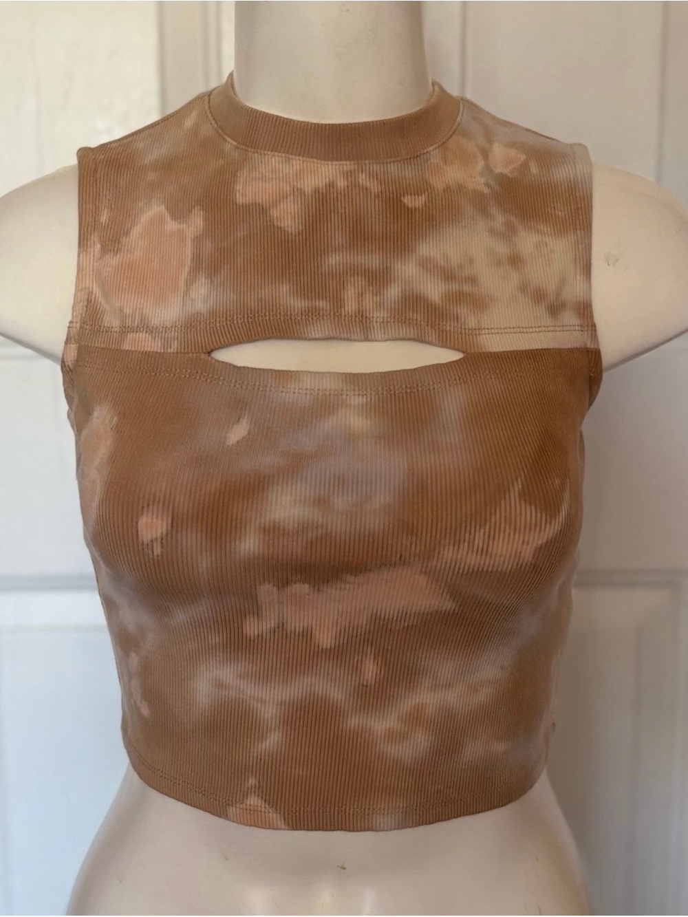 Open Edit Ribbed mesh crop top sleeveless with cutout detail size Small
